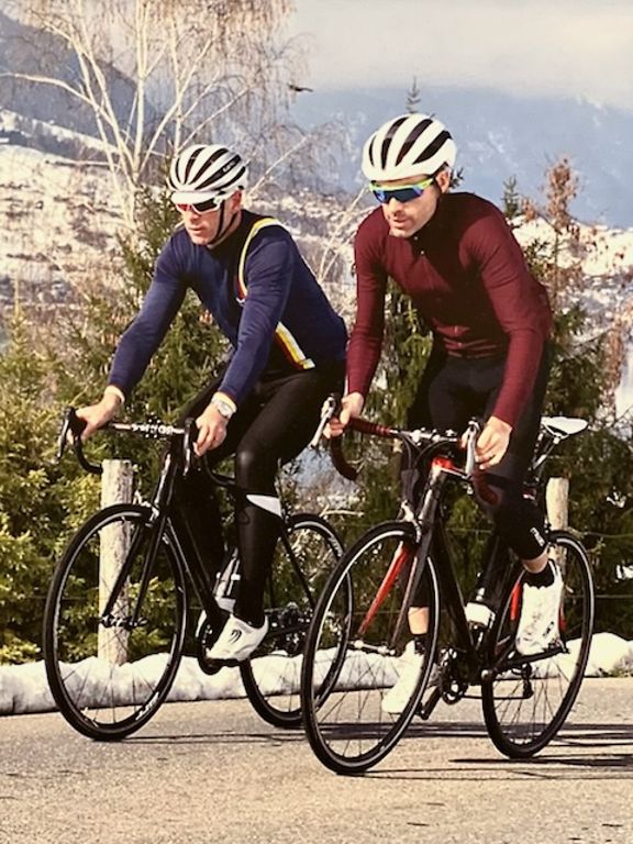 maxon - Harry Gibbings (left) testing the bike near maxon's Switzerland HQ with former pro Philip Deignan